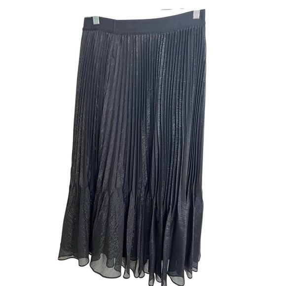 Halogen Metallic Sparkle Release Pleated Black Midi Skirt Women's S NYE Glam - Picture 2 of 11